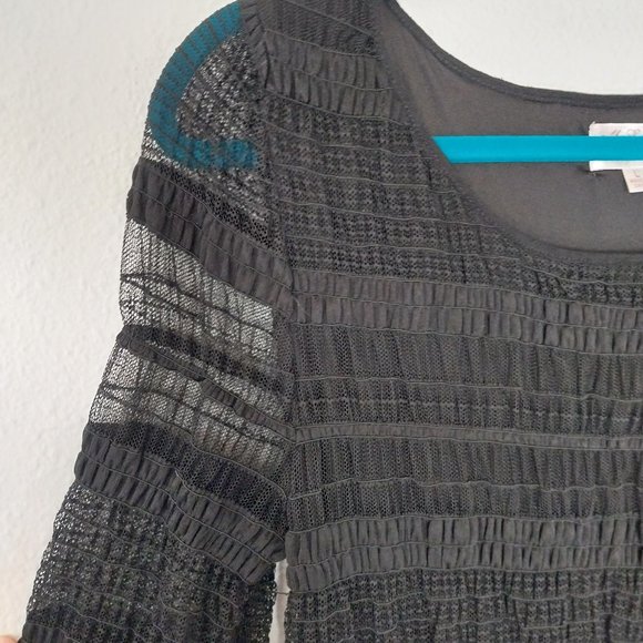 M.S.S.P. Max Studio Mesh Stripe Dress with Smocking Detail & Flare Sleeves NWOT - Picture 8 of 9